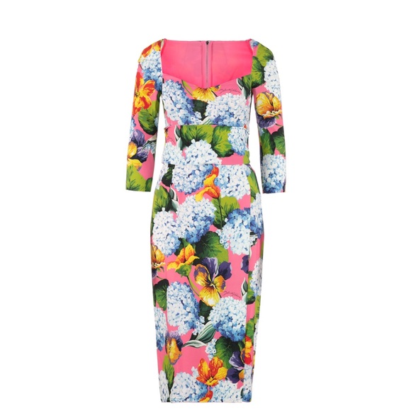 Dolce & Gabbana Hydrangea Print Long Sleeve Cady Midi Dress - NEW WITH TAGS - Picture 14 of 16